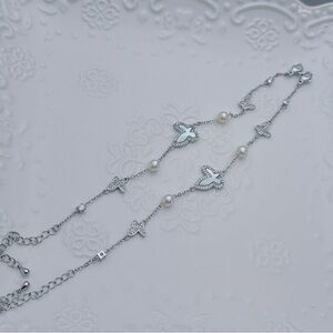 26B232 New 5-6mm Freshwater Pearl Dainty MOP Butterfly Bracelet 6+2”